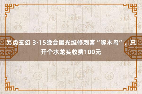另类玄幻 3·15晚会曝光维修刺客“啄木鸟”，只开个水龙头收